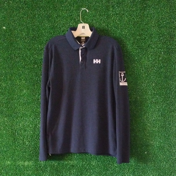 Helly Hansen Blue Polo Shirt Long Sleeve - Picture 1 of 4